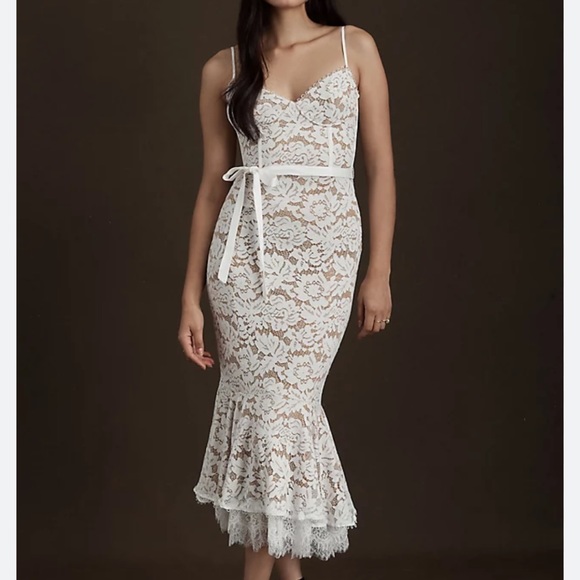 V. Chapman Anthropologie Naomi Stretch Lace Corset Flounce - Hem Midi Dress 2 - Picture 1 of 3